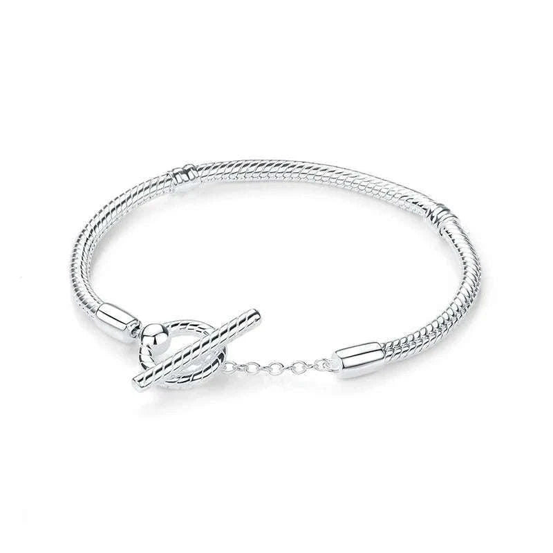 925 Sterling Silver Bracelet with Heart Charms-20 / 17cm