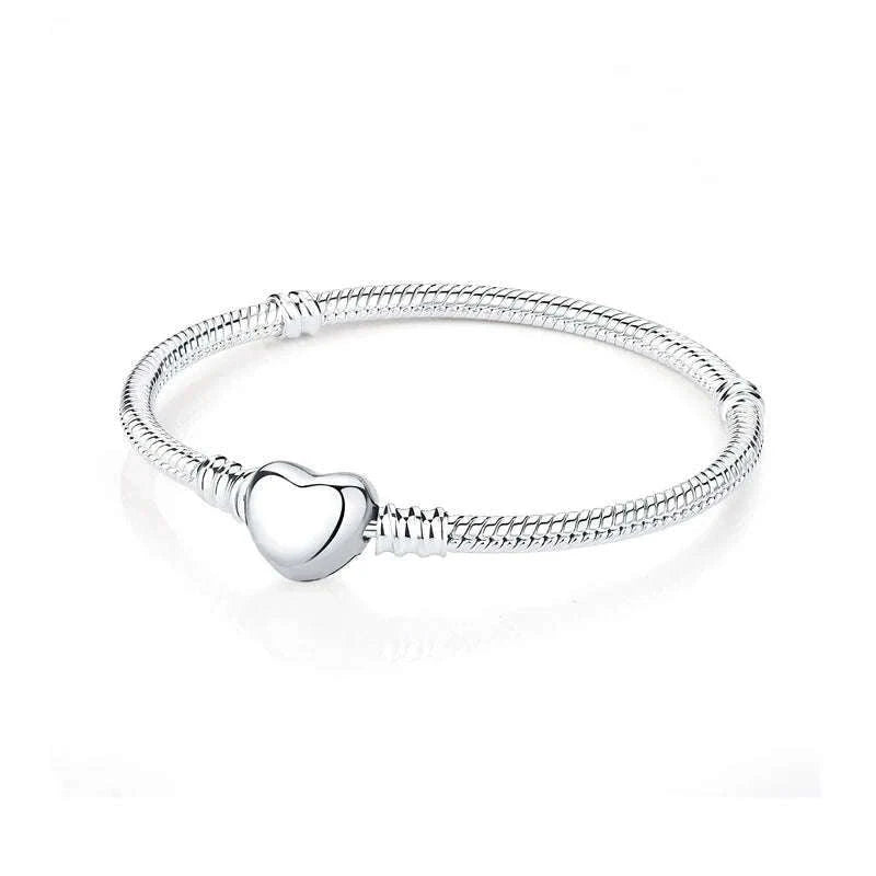 925 Sterling Silver Bracelet with Heart Charms-20 / 17cm