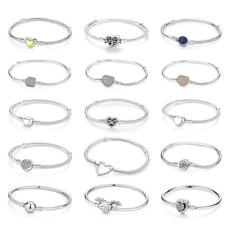 925 Sterling Silver Bracelet with Heart Charms-20 / 17cm