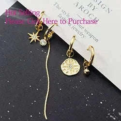 925 Sterling Silver CZ Star Moon Asymmetric Hoop Earrings-30HLZY4617-01