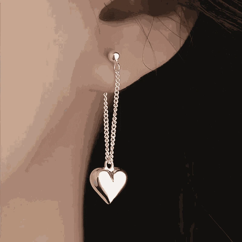 925 Sterling Silver Heart Chain Earrings for Women-Heart Chain Earring