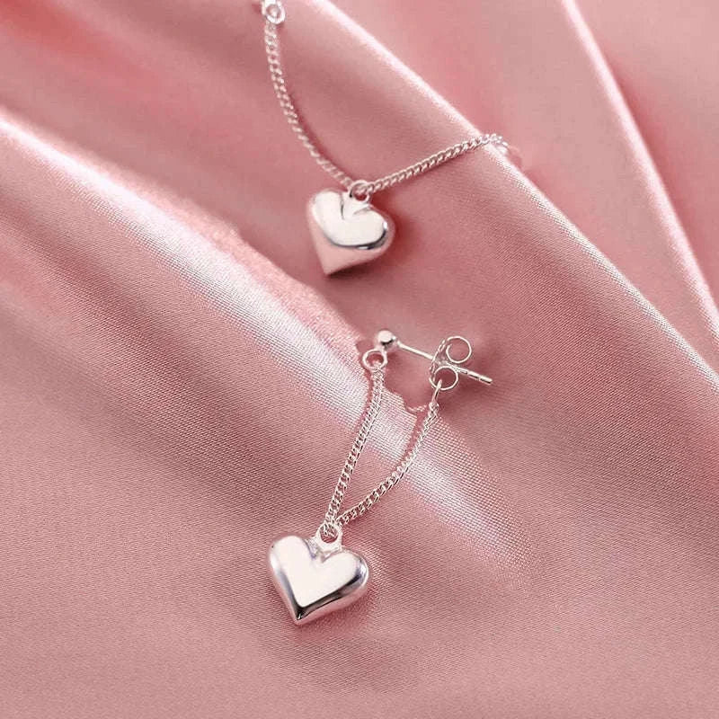 925 Sterling Silver Heart Chain Earrings for Women-Heart Chain Earring