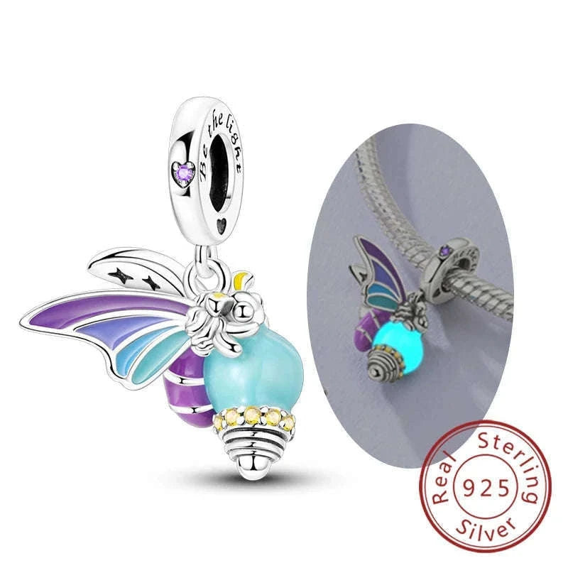 925 Sterling Silver Luminous Firefly Butterfly Charm-KTC268