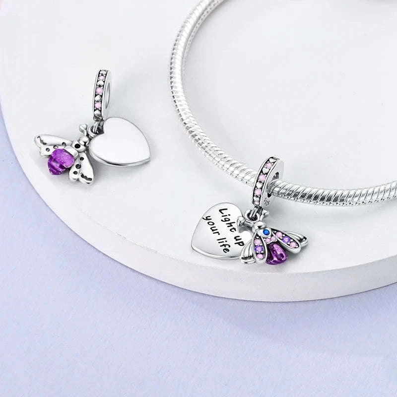 925 Sterling Silver Luminous Firefly Butterfly Charm-KTC268