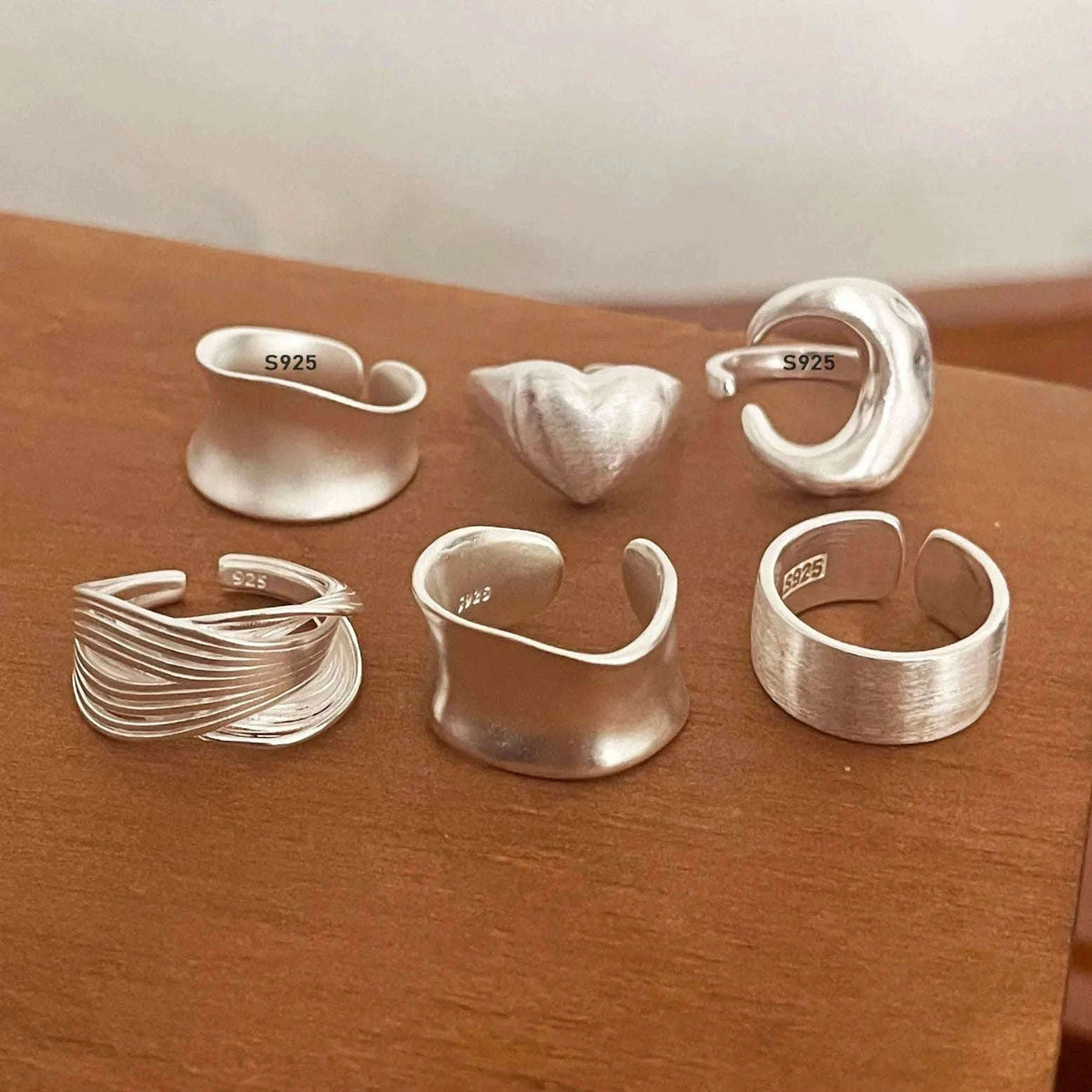925 Sterling Silver Minimalist Moon Couple Rings-as picture / resizable