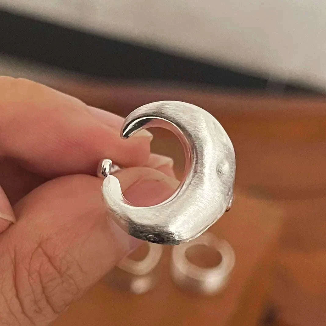 925 Sterling Silver Minimalist Moon Couple Rings-as picture / resizable