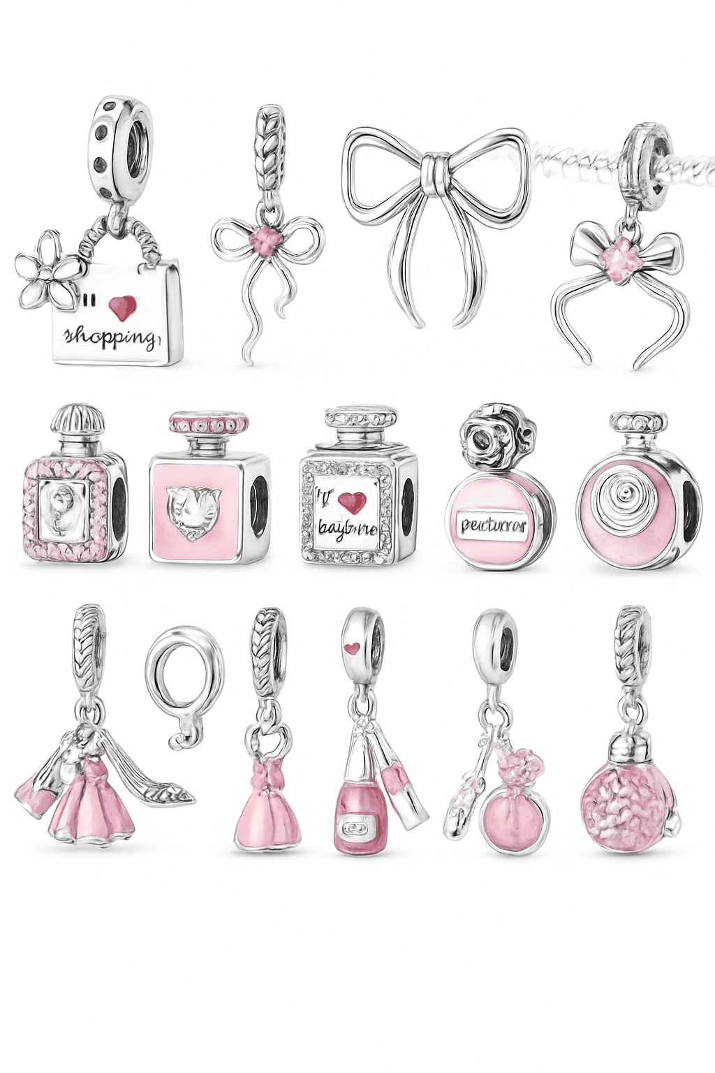 925 Sterling Silver Pink Bow Perfume Bottle Charm Bead-KTC685