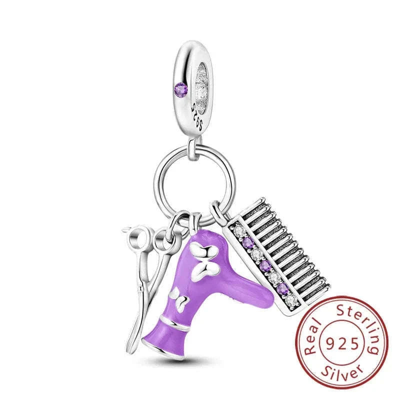 925 Sterling Silver Pink Bow Perfume Bottle Charm Bead-KTC685