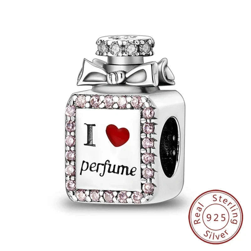 925 Sterling Silver Pink Bow Perfume Bottle Charm Bead-KTC685