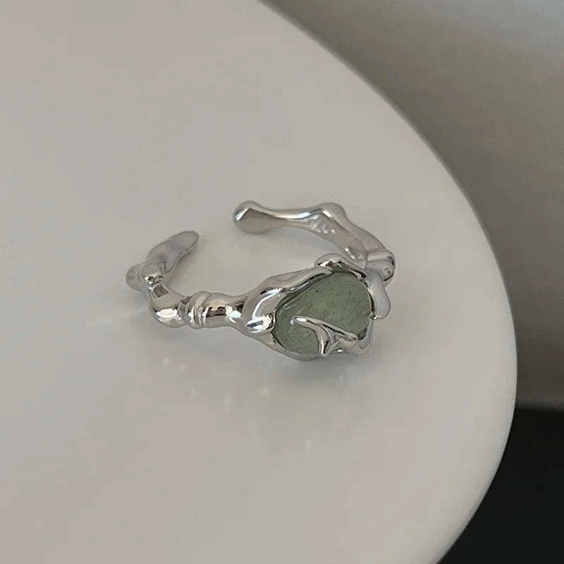 925 Sterling Silver Plated Hetian Jade Bamboo Ring-32WAA7448