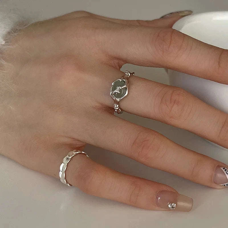 925 Sterling Silver Plated Hetian Jade Bamboo Ring-32WAA7448