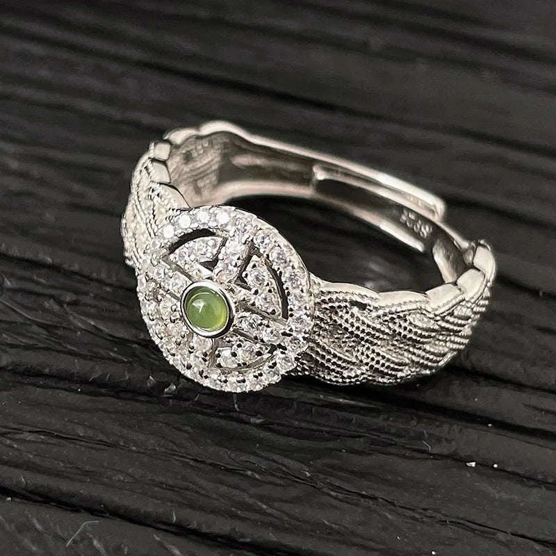 925 Sterling Silver Plated Hetian Jade Bamboo Ring-32WAA7448