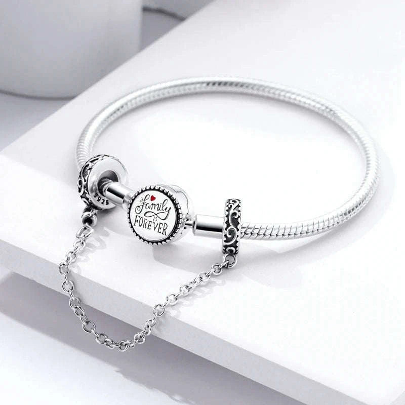 925 Sterling Silver Safety Chain Charm Bead Set-KJC1619