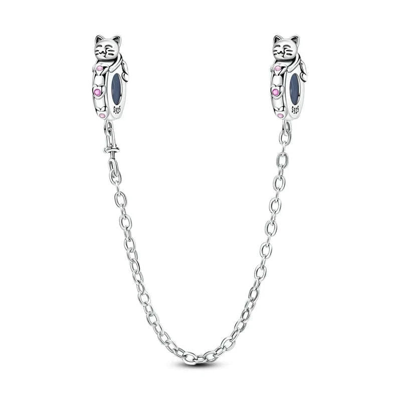 925 Sterling Silver Safety Chain Charm Bead Set-KJC1619