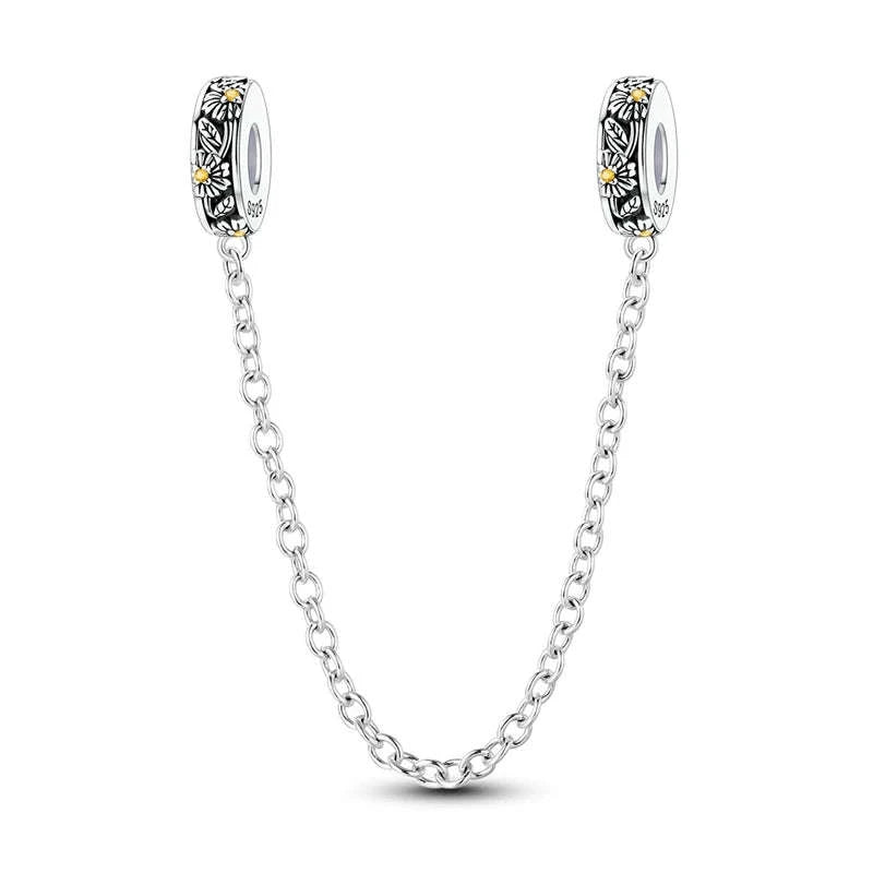 925 Sterling Silver Safety Chain Charm Bead Set-KJC1619