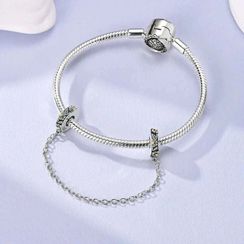 925 Sterling Silver Safety Chain Charm Bead Set-KJC550