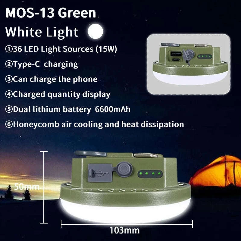 9900mAh Rechargeable Camping Lantern with Magnet and USB Charging-Green-MOS-13-Y