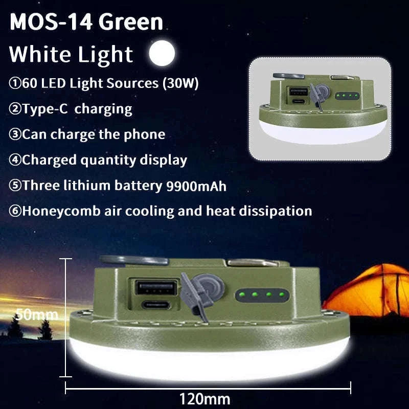9900mAh Rechargeable Camping Lantern with Magnet and USB Charging-Green-MOS-13-Y