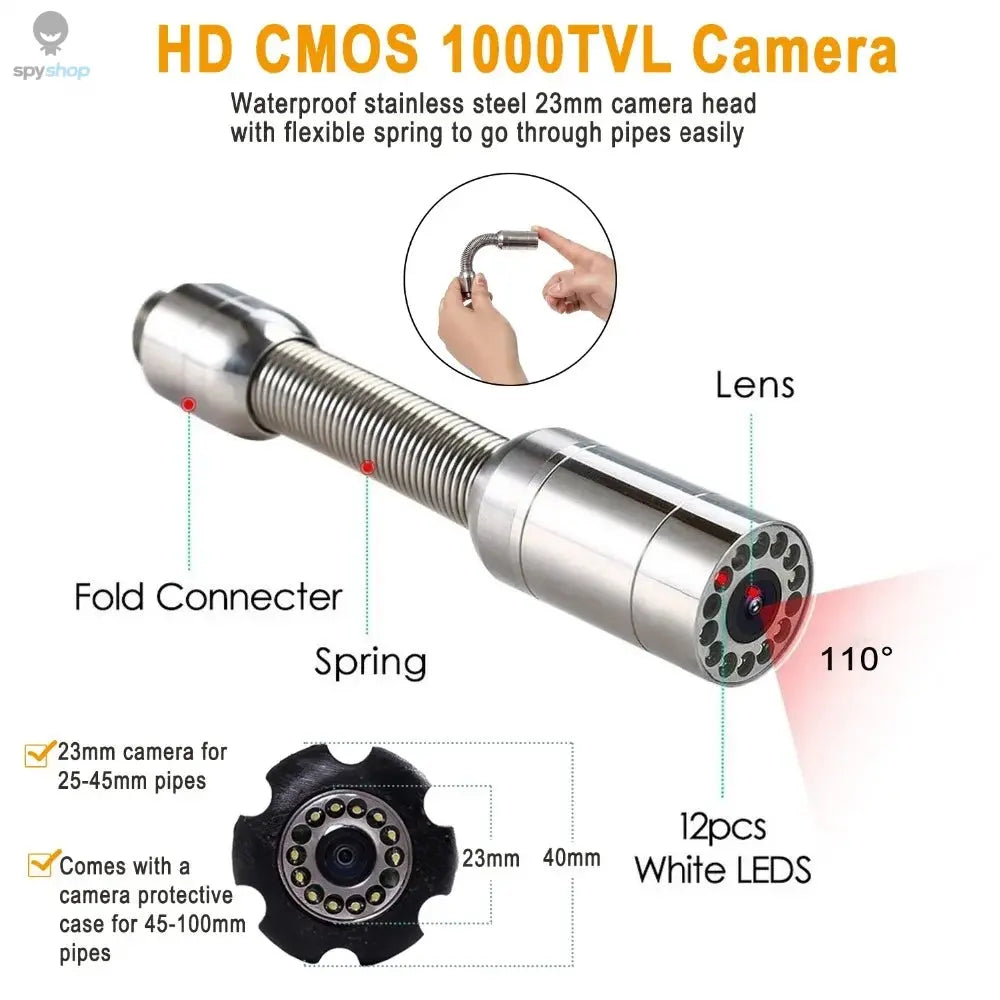 9" DVR 20/30/50/100M HD Screen SYANSPAN Pipe Inspection Camera,7mm Diameter IP68 Drain Sewer Pipeline Video Industrial Endoscope Spy-shop.com
