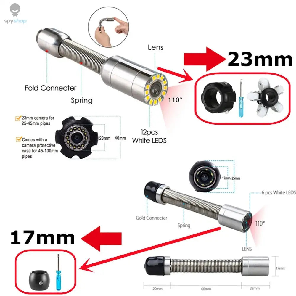 9" DVR 20/30/50/100M HD Screen SYANSPAN Pipe Inspection Camera,7mm Diameter IP68 Drain Sewer Pipeline Video Industrial Endoscope Spy-shop.com