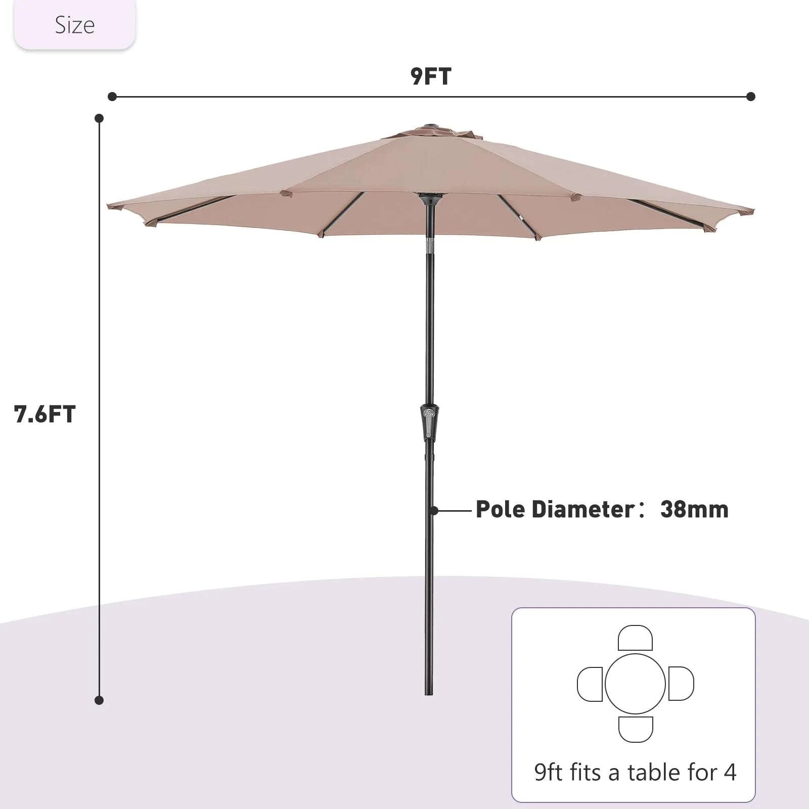 9ft Patio Umbrella with Tilt & Crank – Outdoor Table Shade-BLUE / United States