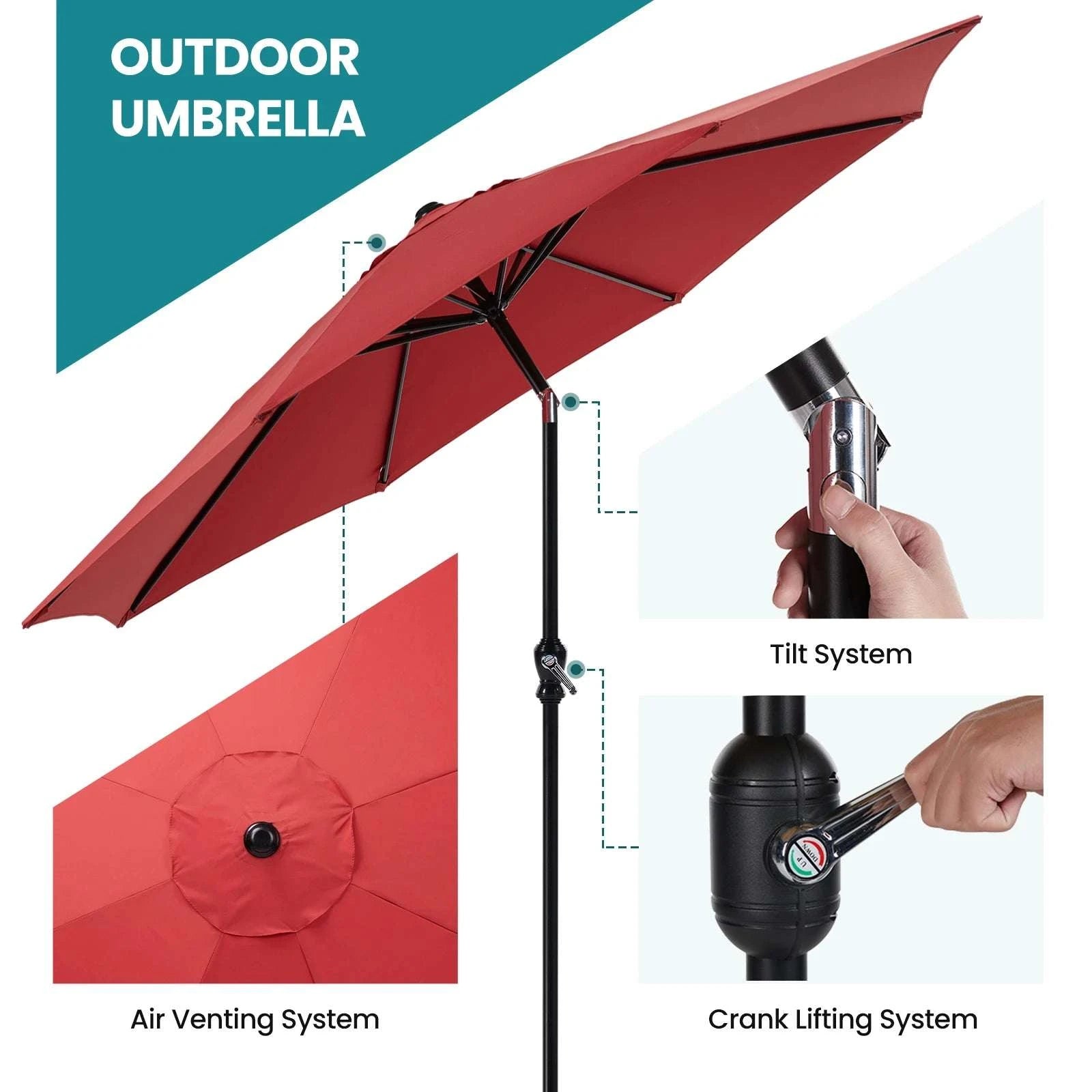 9FT Patio Umbrella with UV Protection for Garden & Outdoor Shade-Blue / United States