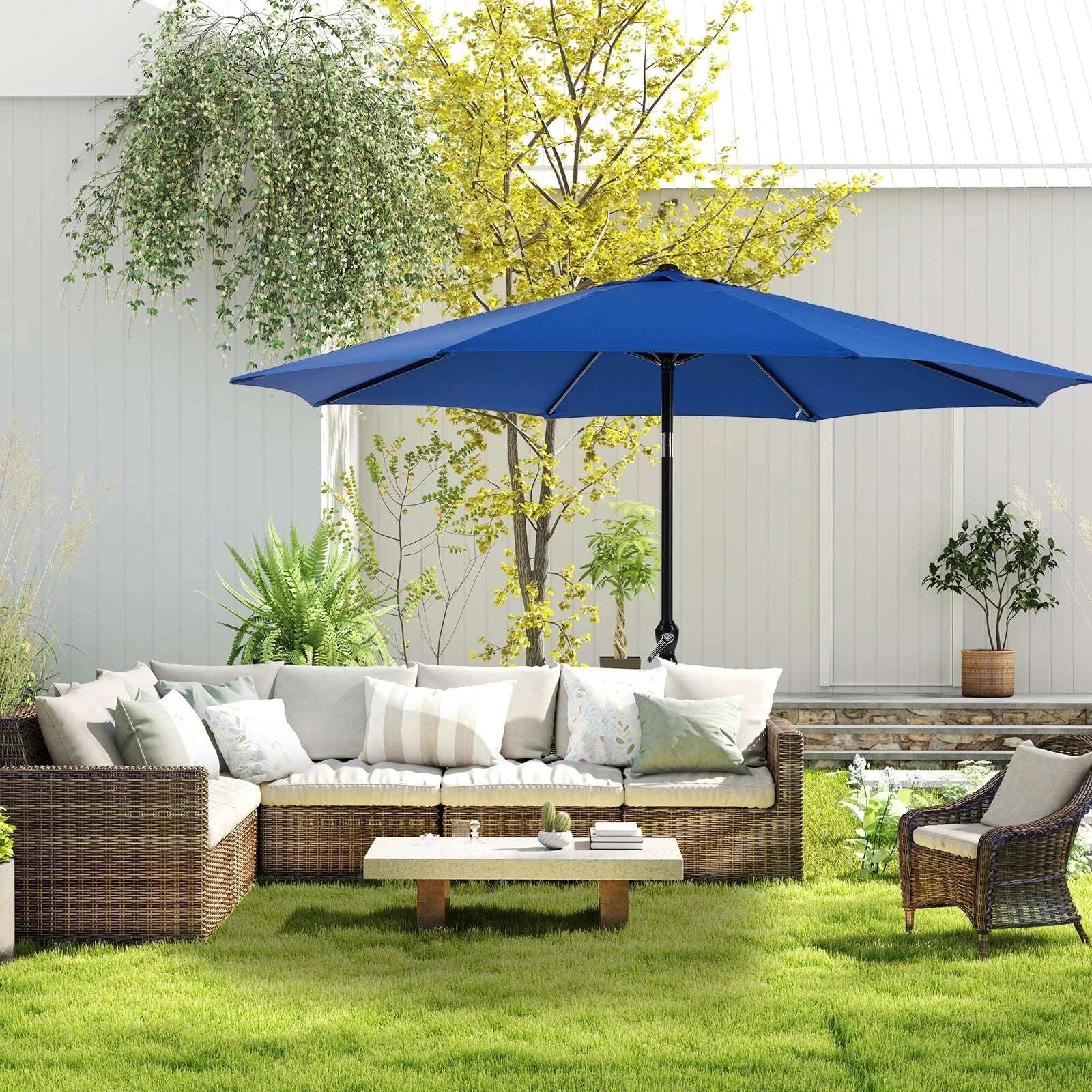 9FT Patio Umbrella with UV Protection for Garden & Outdoor Shade-Blue / United States