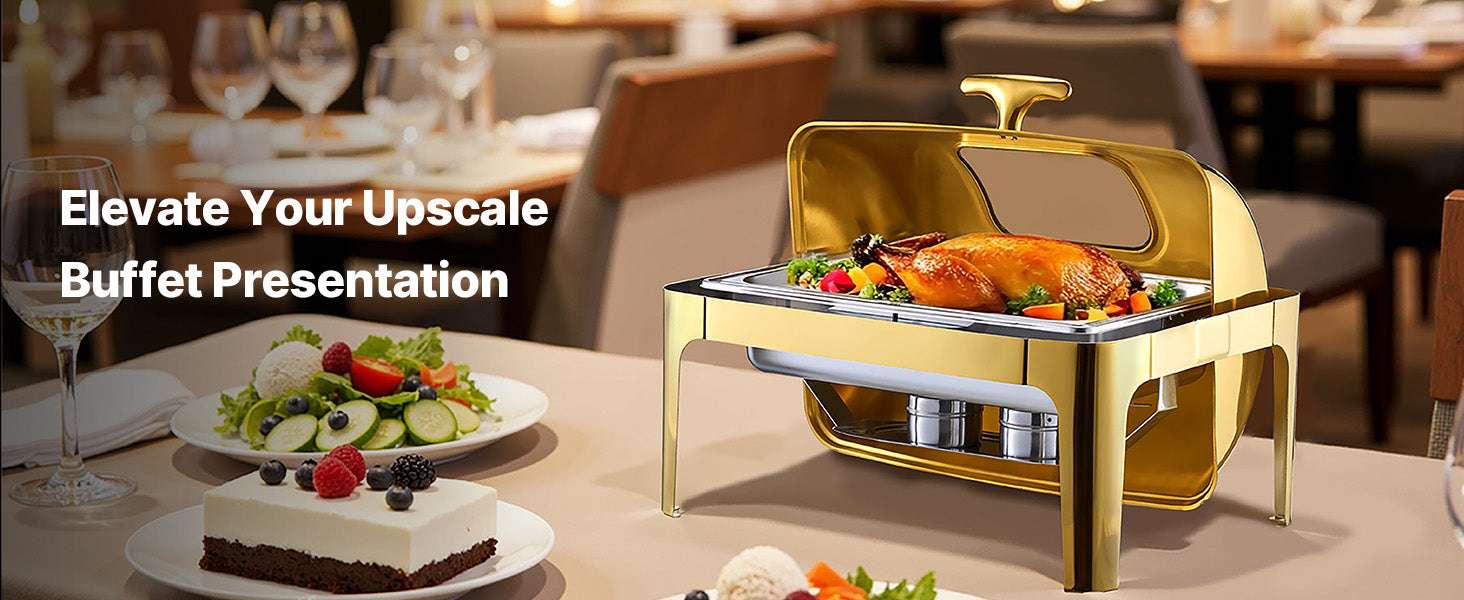 9Qt Roll Top Chafing Dish Set Stainless Steel Buffet Server-Silver Full Pan / United States