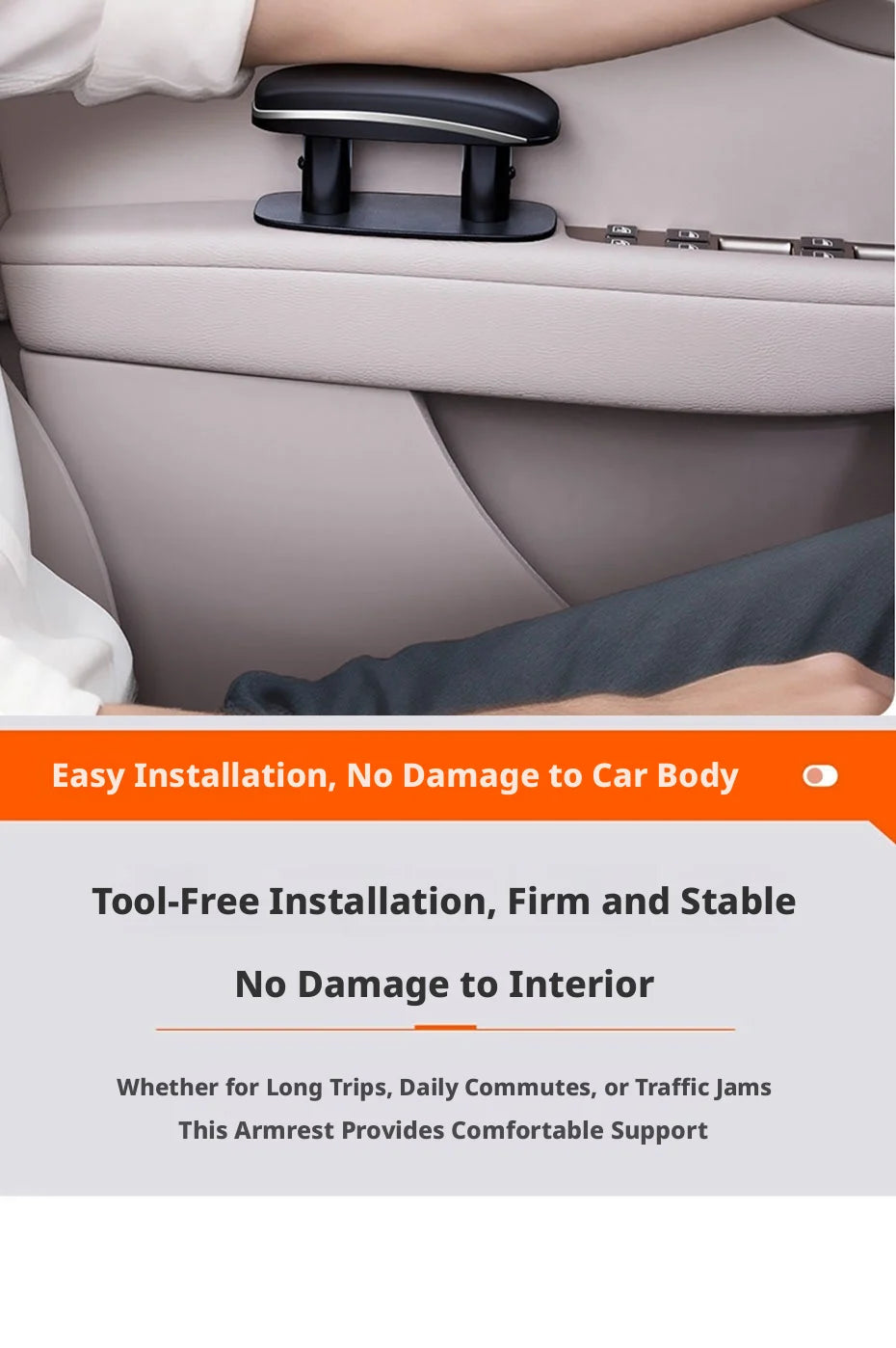 SEAMETAL Universal Car Door Armrest Pad 3-Layer Cushion Structure Adjustable Height Relieve Arm Fatigue PU Leather Car Armrest