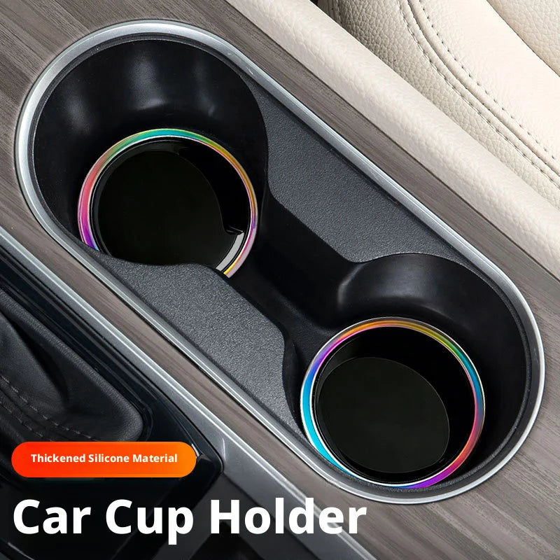SEAMETAL 2Pcs Universal Car Cup Coaster Mat Three-Layer Thickened Anti-Slip Shock-Absorbing Laser Ring 7cm Diameter Waterproof