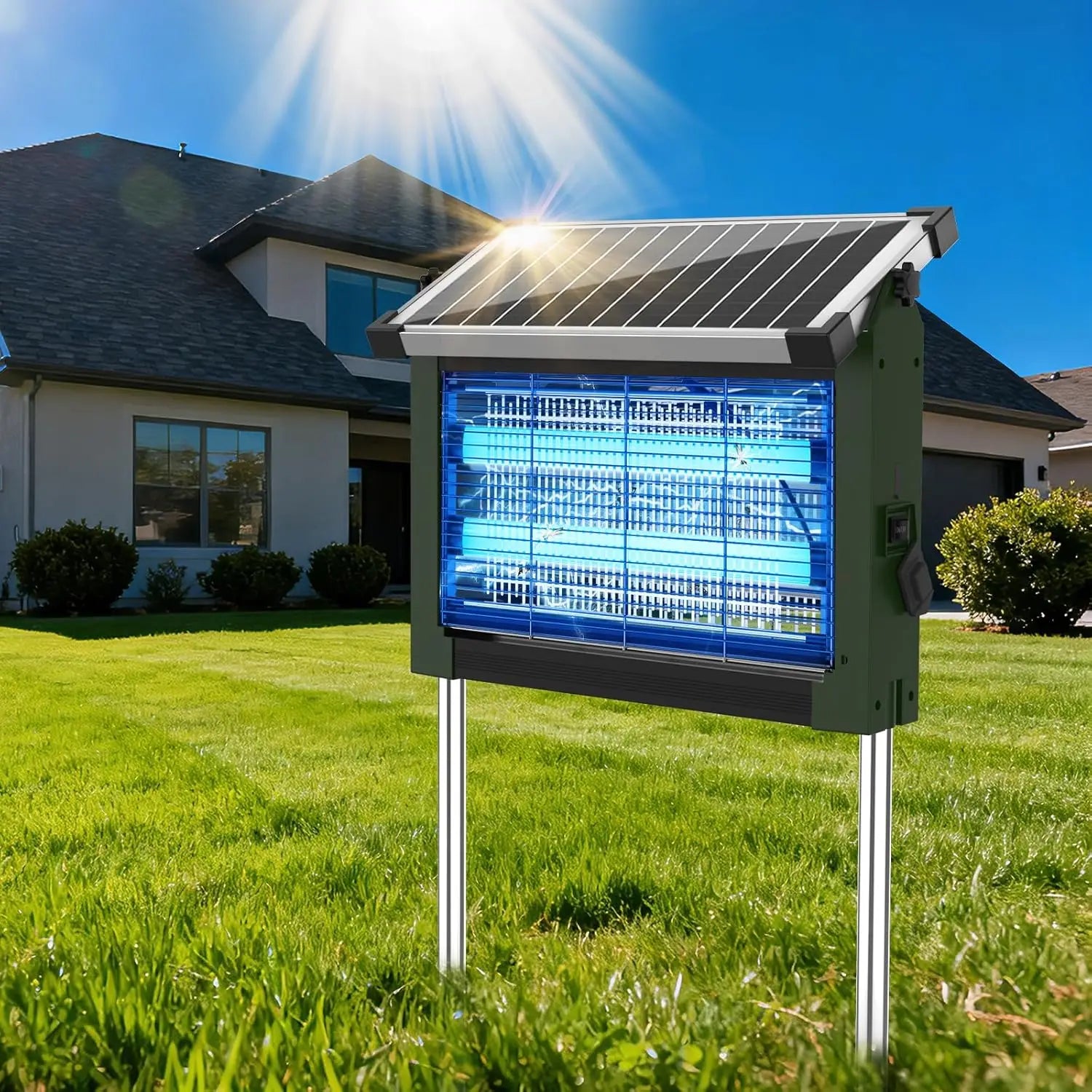 Solar Bug Zapper Outdoor 4500V Mosquito Killer with Auto Sensor