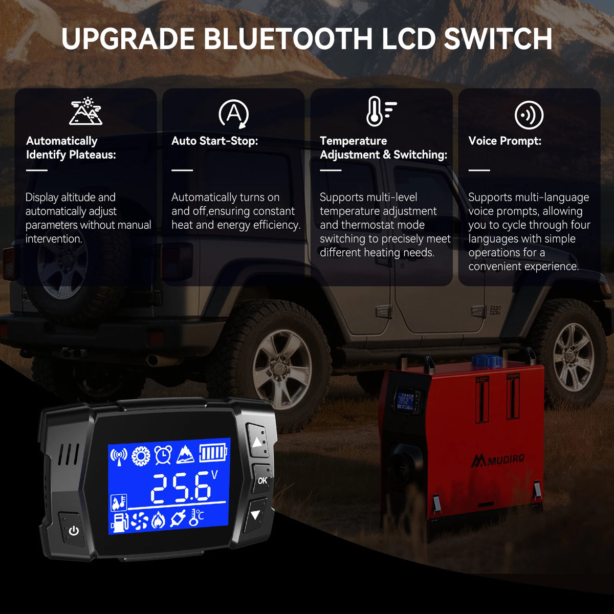 Calentador de aire diésel 8KW 12V/24V/240V con adaptador, panel LCD, aplicación y control remoto
