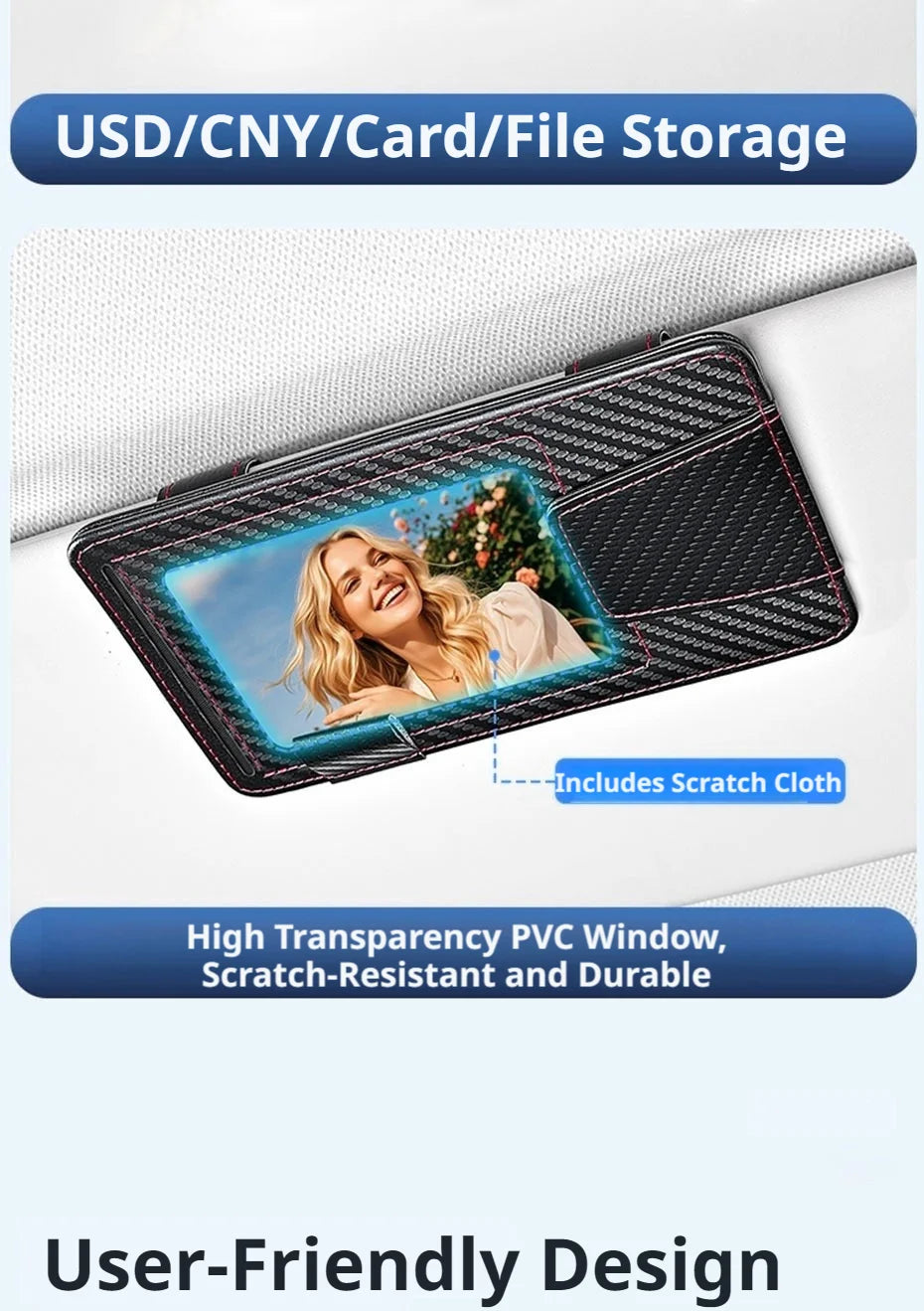 SEAMETAL Universal Car Sun Visor Organizer Microfiber Leather Ultra-Slim Powerful Magnetic Glasses Clip 3-in-1 Car Storage Bag