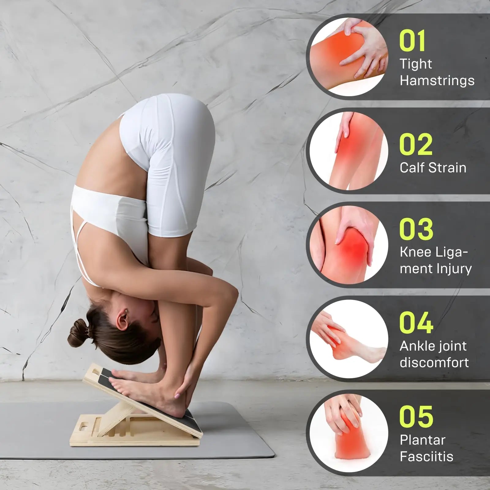 Tavola inclinata regolabile per stretching dei polpacci e supporto durante gli squat