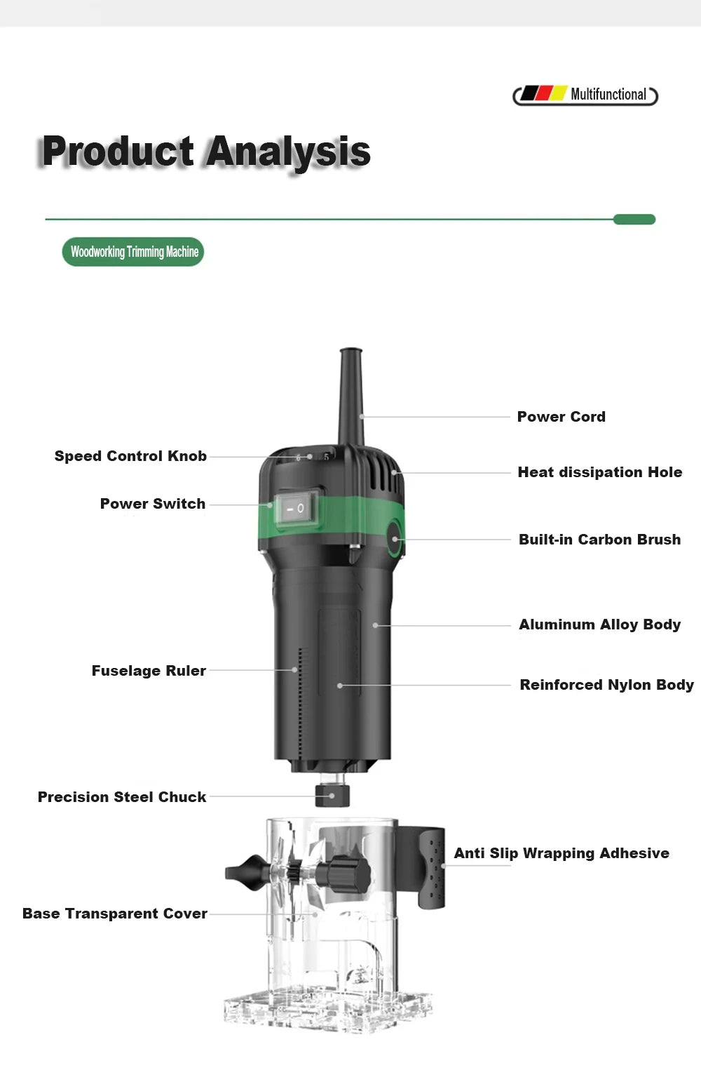 800W 6‑Speed Electric Wood Edge Router Trimmer