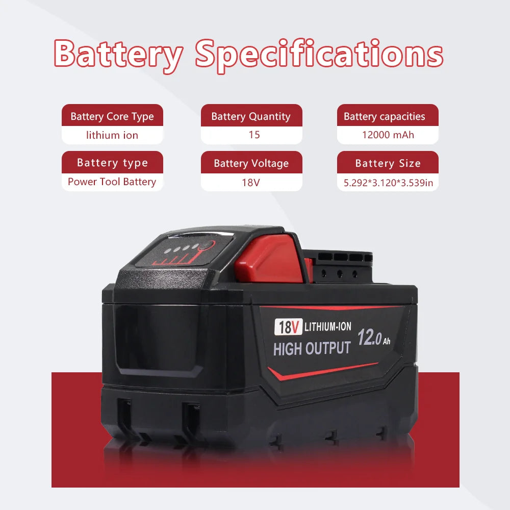 18V 12000mAh Li-ion Replacement Battery Pack for Cordless Tools