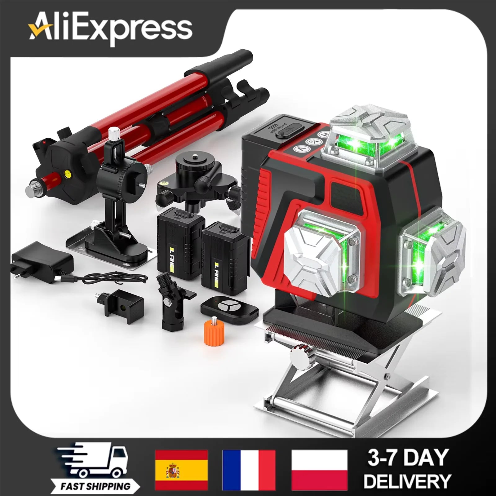 Livello laser professionale 16 linee 4D con raggio verde a 360°