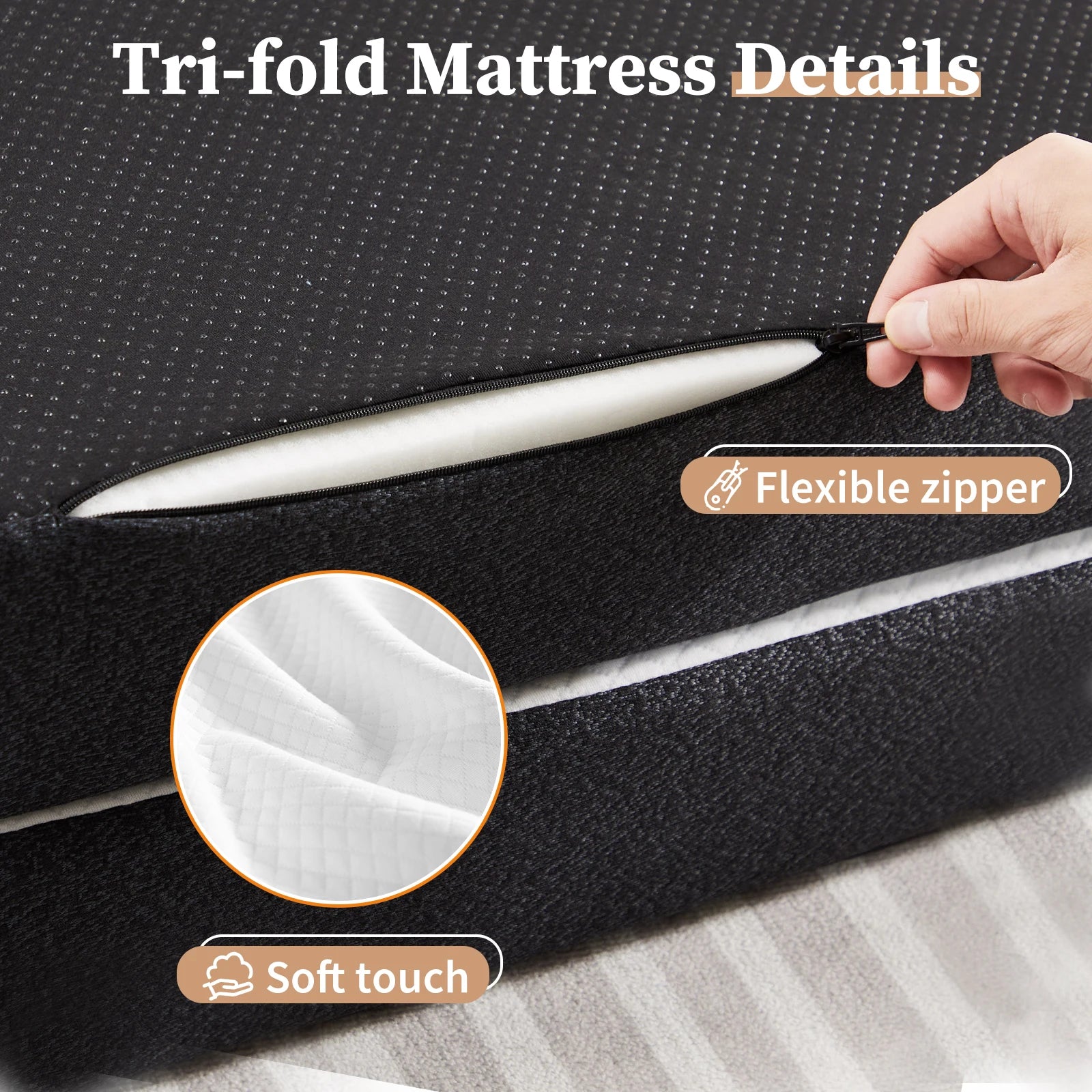 Tri-Fold Memory Foam Mattress with Washable Cover for Travel