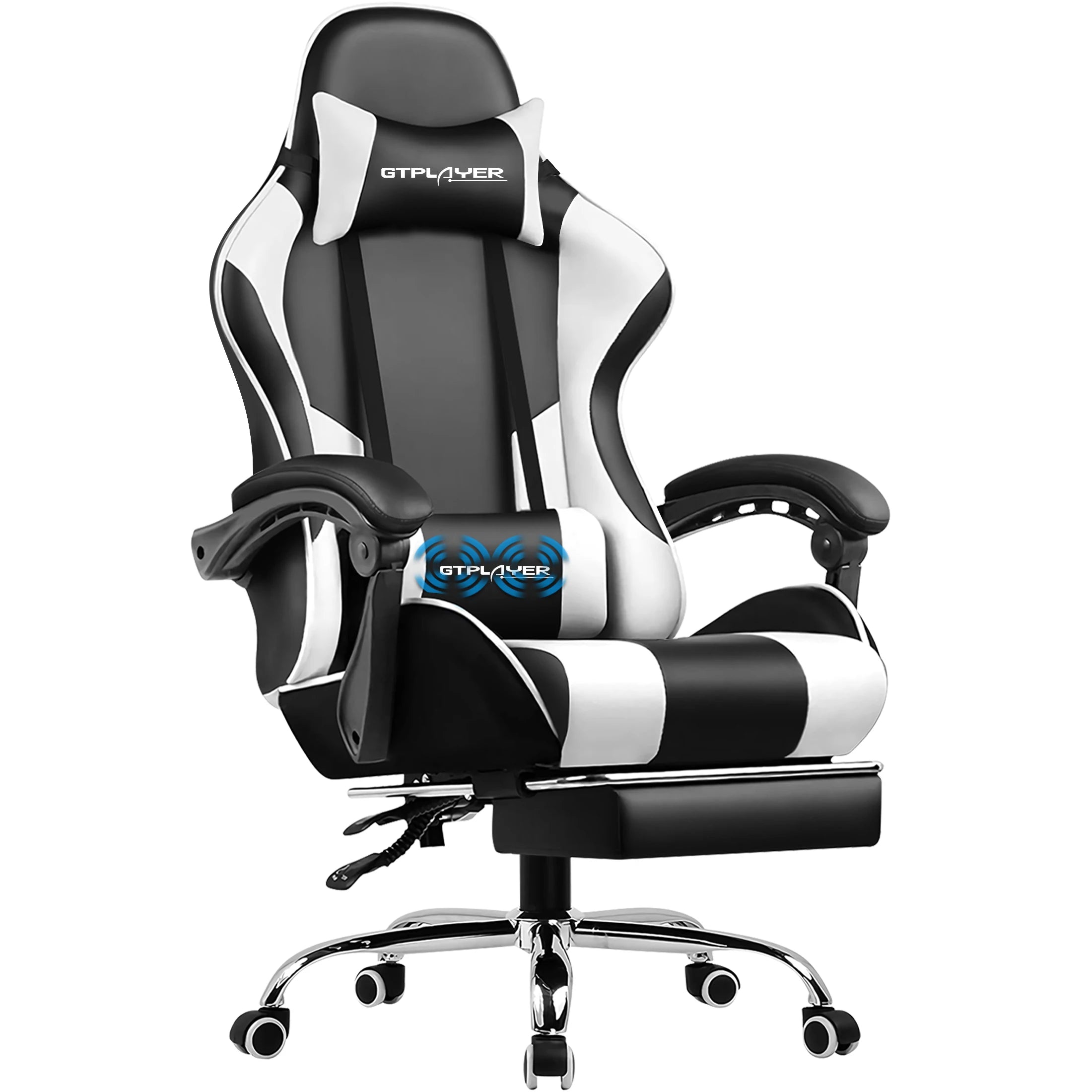 Gaming Chair with Footrest, Lumbar Support & Headrest, Swivel Seat