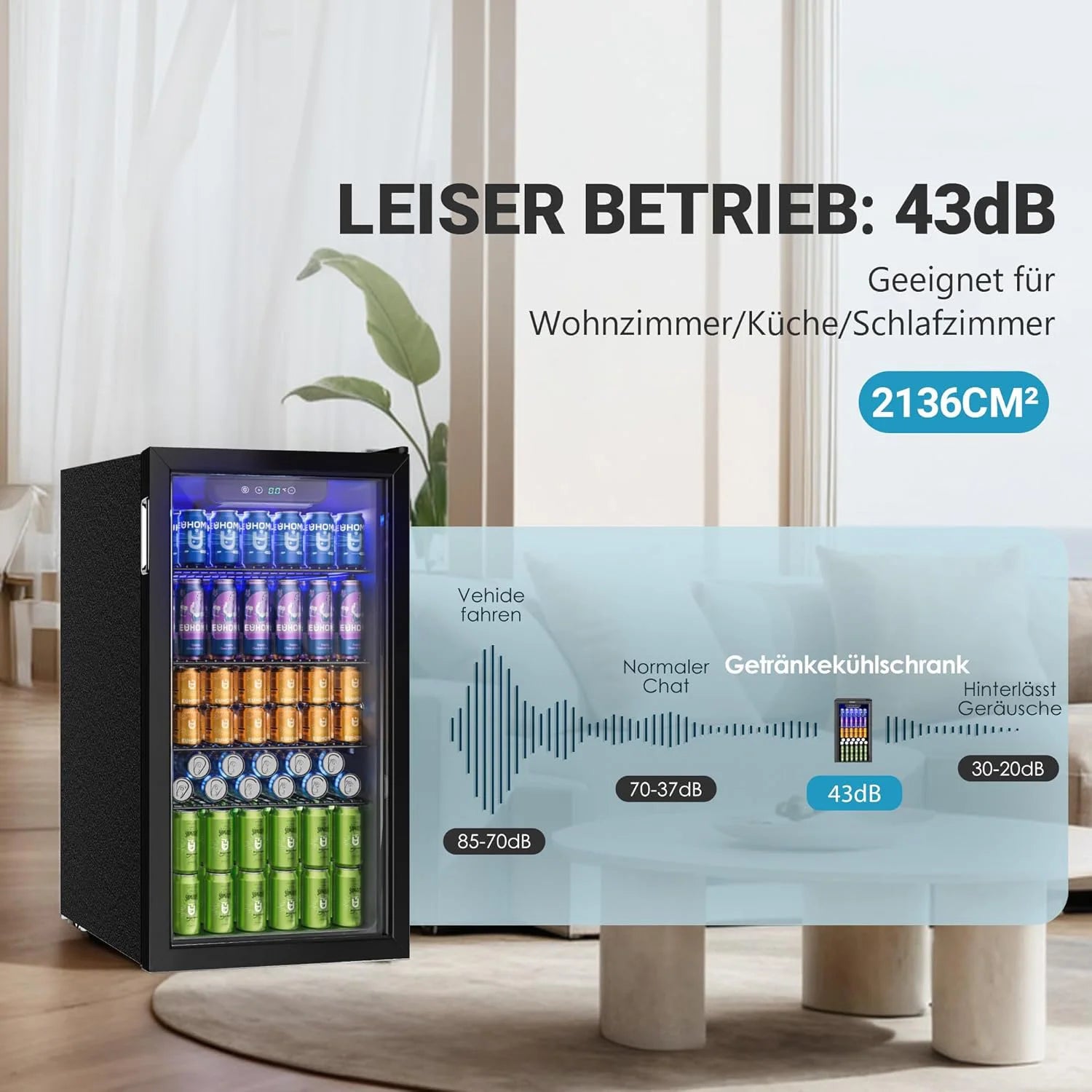 90L Drinks Refrigerator with Glass Door, 126 Can Storage