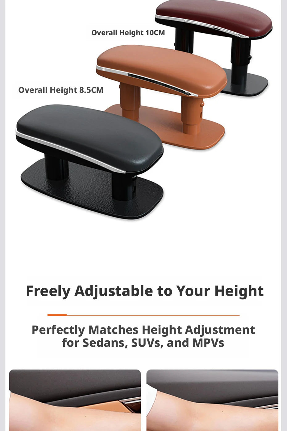 SEAMETAL Universal Car Door Armrest Pad 3-Layer Cushion Structure Adjustable Height Relieve Arm Fatigue PU Leather Car Armrest