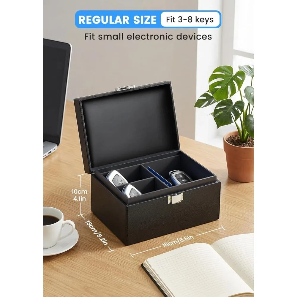 Car Key Storage Box With Removable Divider Metal Anti‑Theft Box With Carbon Fiber Pouch For Keys Wallets Phones