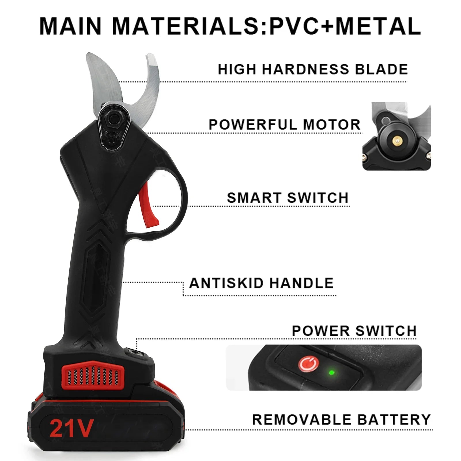 1200W 25mm Cordless Electric Pruner With 21V Batteries