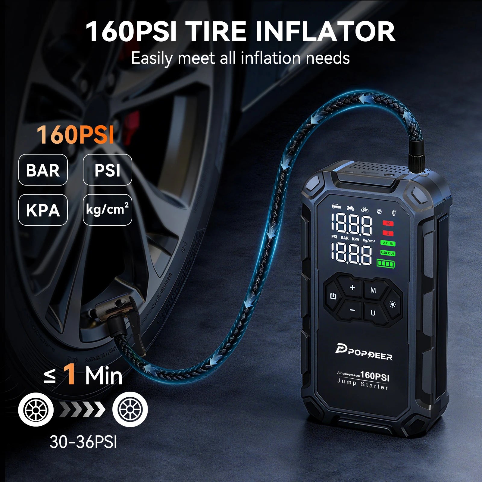 6000A Jump Starter with Air Compressor 160PSI LCD USB LED