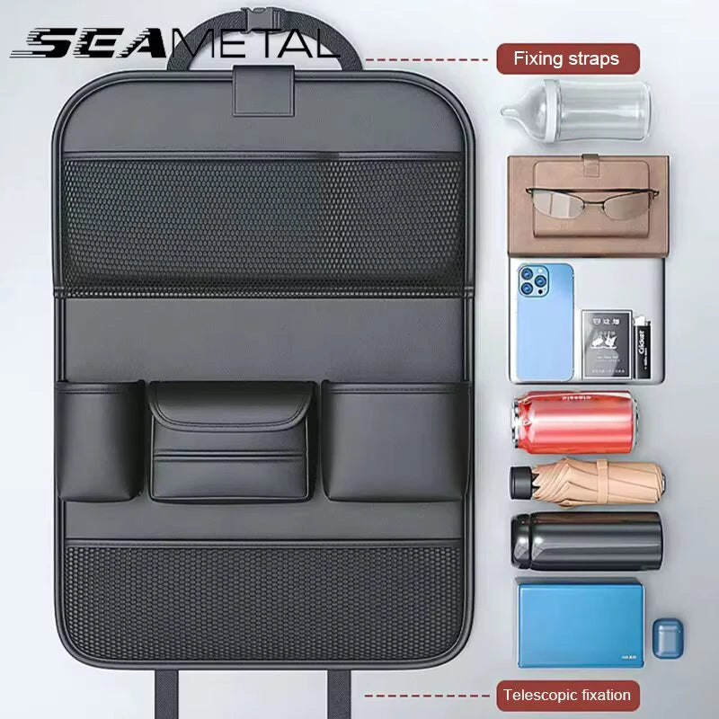9 in 1 Car Seat Back Organizer with Hidden Tray, Mesh Pocket and Tissue Holder