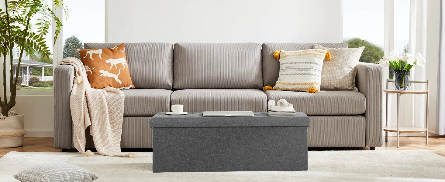 Folding Storage Ottoman Bench with Hidden Toy Box & Cushion Seat