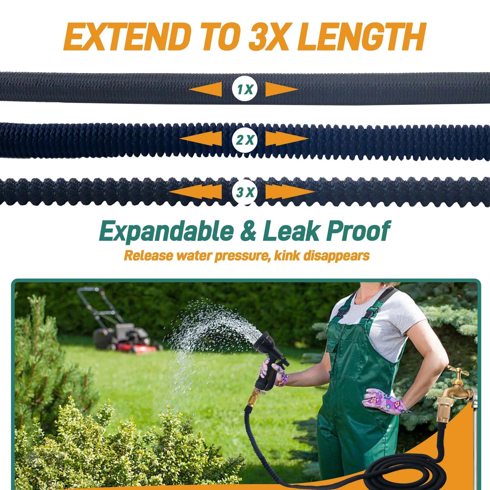 Tuyau de jardin extensible avec buse de pulvérisation, tuyau léger anti-plis jusqu'à 100 ft