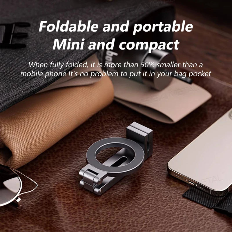 SEAMETAL Portable Magnetic Phone Mount N52 Strong Magnet Tiny Phone Holder for Traveling 360-Degree Rotation Stable Phone Stand