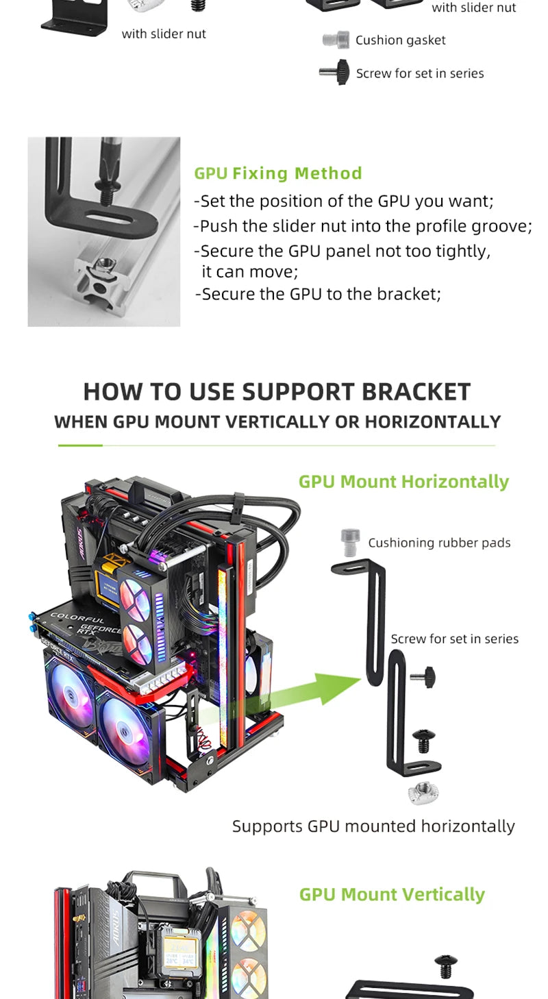 Open Frame ATX Aluminum PC Case with Horizontal GPU Mount