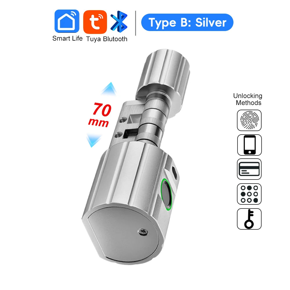 RAYKUBE L12 Tuya BLE Fingerprint Cylinder Digital Door Lock With 60/70 mm Adjustable Cylinder length Password/Key/Tuya APP Unlok